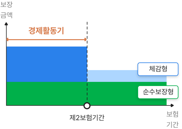 보장금액 제2보험기간까지 경제활동기 보험기간까지 순수보장형, 체감형